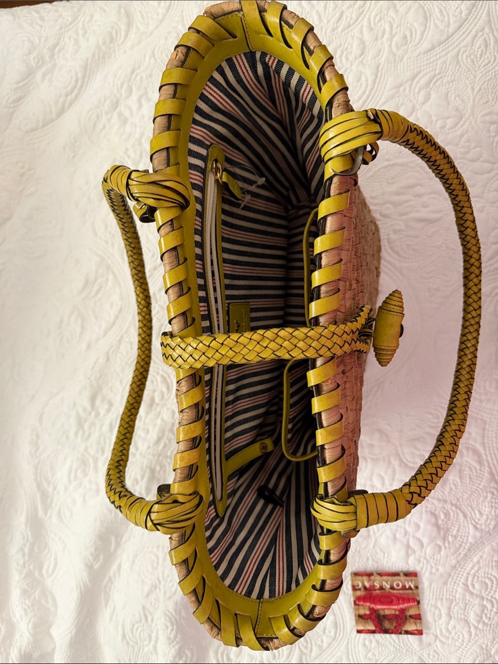Monsac Woven Tote with GreenTrim and Handles - Picture 4 of 5
